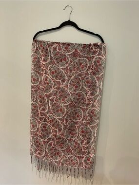 Source Unknown Red and Green Floral Paisley Scarf Wrap